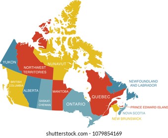 Colorful Labeled Map of Canada (Labels in Separate Layer)