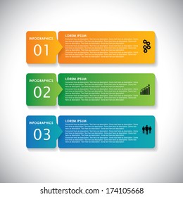 colorful labels with sequence of steps  - vector infographic banners. This simple graphic can be used in marketing materials, websites & webdesigns, business presentations, advertising, etc