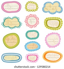 colorful labels set on aged paper