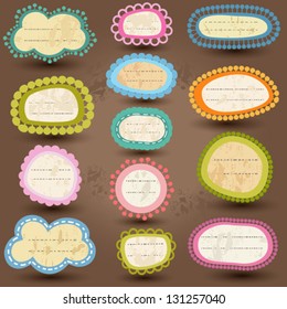 colorful labels set on aged paper