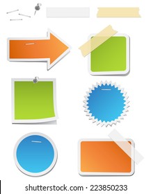 Colorful Labels with Staples and Tape Vectors - Colors are global, so gradients and flat colors can be changed easily.  Each element is grouped separately for easy editing.