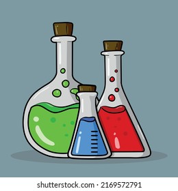 Colorful laboratory flask or test tubes vector design, chemistry icon 