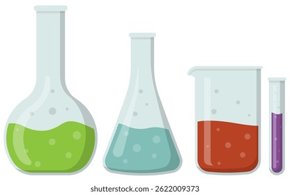 Colorful Laboratory Glassware Featuring Various Chemical Solutions and Experimental Equipment