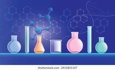 Colorful laboratory setup with tube and flask for scientific research. Laboratory, science and technology concept vector illustration.
