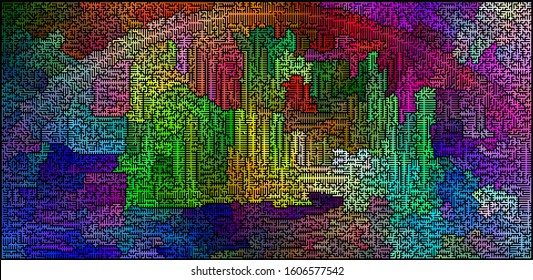 Colorful labyrinth of high complexity. Vector illustration of a maze. Multicolored complex pattern. Abstract geometrical backdrop.