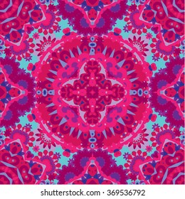 Colorful lace pattern with ornate elements. Pink blue abstract background. Vector stock illustration.