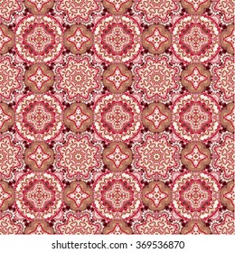 Colorful lace pattern with ornate elements. Pink BROWN abstract background. Vector stock illustration.