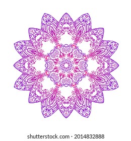 Colorful lacy mandala isolated on white background. Zen doodle circle ornament.