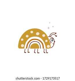 Colorful ladybug with body in the shape of rainbow. Cute cartoon funny baby character.  Flat design. White background. Vector illustration