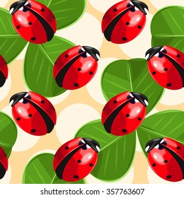 Colorful ladybug and clover vector seamless background