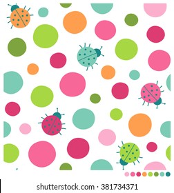 Colorful ladybug and dot seamless vector pattern