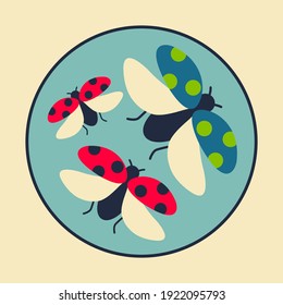 Colorful Ladybug Flat Design Vector. Creative Beetle Fly Concept Icon. Be Different Or Unique. Feel Free Isolated. Ladybird Cartoon Symbol. Think Different Sign. Follow Your Heart. Go Against The Flow