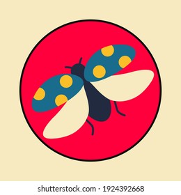 Colorful Ladybug Flat Design Vector. Creative Beetle Logo. Fly Concept Icon. Think And Be Different Or Unique. Feel Free Isolated. Ladybird Cartoon Symbol. Go Against The Flow Sign. Live Your Life Art