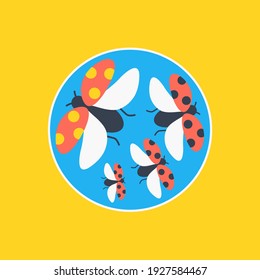 Colorful Ladybug Flat Design Vector. Creative Beetle Fly Concept Icon. Be Different Or Unique. Feel Free Isolated. Ladybird Cartoon Symbol. Think Different Sign. Follow Your Heart. Go Against The Flow