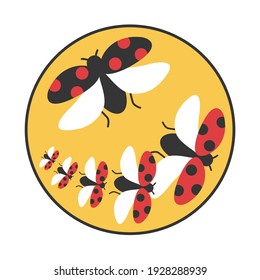 Colorful Ladybug Flat Design Vector. Creative Beetle Fly Concept Icon. Be Different Or Unique. Feel Free Isolated. Ladybird Cartoon Symbol. Think Different Sign. Follow Your Heart. Go Against The Flow