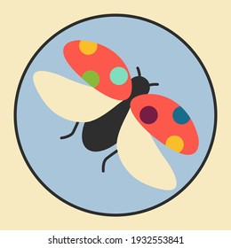 Colorful Ladybug Flat Design Vector. Creative Beetle Logo. Fly Concept Icon. Think And Be Different Or Unique. Feel Free Isolated. Ladybird Cartoon Symbol. Go Against The Flow Sign. Live Your Life Art