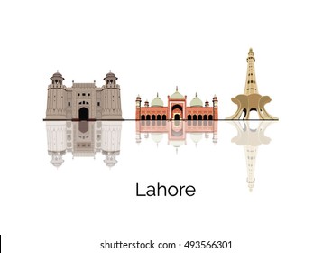 colorful lahore buildings with reflection