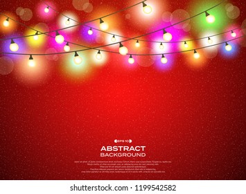 Colorful lamps decoration on gradient red christmas background, vector eps10