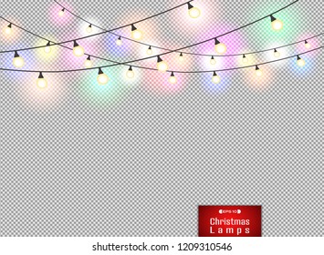 Colorful lamps decoration on gradient red christmas background, vector eps10