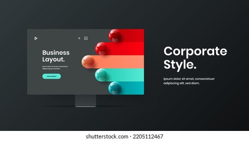 Colorful landing page design vector layout. Clean monitor mockup banner concept.