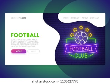 Colorful Landing Page. Mock up website. Home Page. Web banner templates. Social media, mobile app. Theme Football club. Neon sign style. Football champion. Vector illustration
