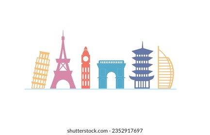 colorful landmark skyline designs, world tourism day, traveling landmark , world travel illustration, colorful landmark illustration,