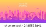 colorful landmark travel and tourism world background. Landscape template tourism cards. road trip. vacation as in holiday. city scape around the world. vector illustration in flat style.