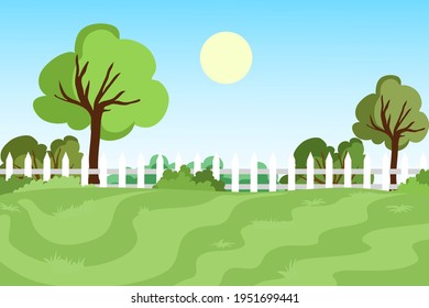 Una colorida temática de fondo paisajístico es una forma perfecta de alegrar esos días grises. Fondo de diseño vectorial que capta la belleza natural de la vista del paisaje.