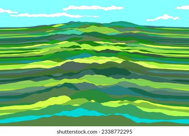 Colorful landscape, hills and sky.
