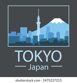 Colorful landscape of Tokyo. Japan. Vector on a gray background