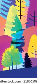 colorful landscape with trees and hills