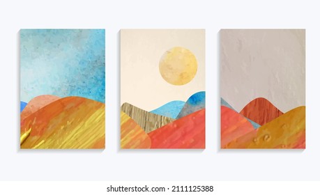 colorful landscapes mountain vector background set