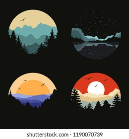 Colorful Landscapes Stickers, Badges, Patches Set