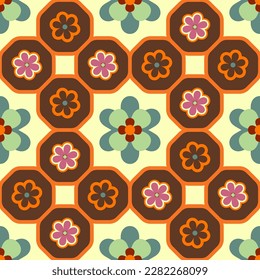 Colorful Large Scale Floral Vector Seamless Pattern. Retro 70s Style Nostalgic Fashion Textile Bold Background. Summer Resort Print. Daisies. Flower Power
