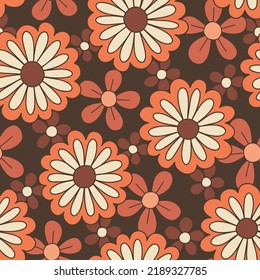Colorful Large Scale Hand-Drawn Floral Vector Seamless Pattern. Retro 70s Style Nostalgic Daisies. Fashion Textile Bold Background. Summer Resort Print. Flower Power