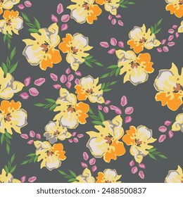 Colorful Large Scale Hand-Drawn Floral Vector Seamless Pattern. Retro 70s Style Nostalgic Fashion Textile Bold Background. Summer Resort Print. Daisies. Flower Power