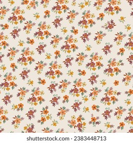 Colorful large-scale floral vector seamless pattern, hand-drawn. Nostalgic fashion textiles in retro style on a light background.