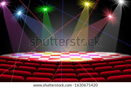 colorful laser light and spotlight on the stage in the hall