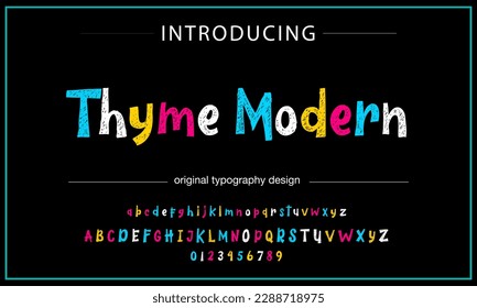 Colorful Latin 3D alphabet with airy thick letters. Font with numbers inflated figures in a cartoon children's style.