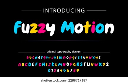 Colorful Latin 3D alphabet with airy thick letters. Font with numbers inflated figures in a cartoon children's style.