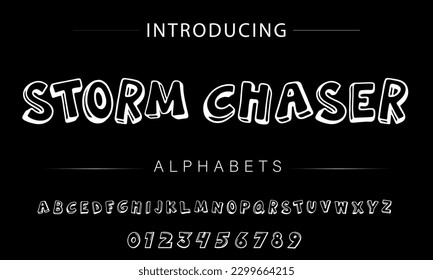 Colorful Latin 3D alphabet with airy thick letters. Font with numbers inflated figures in a cartoon children's style.