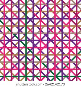 Colorful lattice pattern. Abstract cross grid. Geometric rainbow Vector. Seamless retro backdrop.