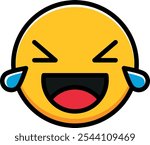 Colorful laughing emoji with tears, laughing joyfully and heartily, suitable for emotion and communication themes