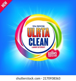 Colorful laundry detergent template mockup for Cleaning service, package design, Washing Powder and Liquid Detergents ready for branding and ads design. Сaring for colored items