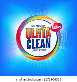 Colorful laundry detergent template mockup for Cleaning service, package design, Washing Powder and Liquid Detergents ready for branding and ads design. Сaring for colored items