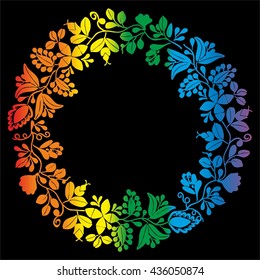 Colorful laurel wreath vector frame isolated on black background