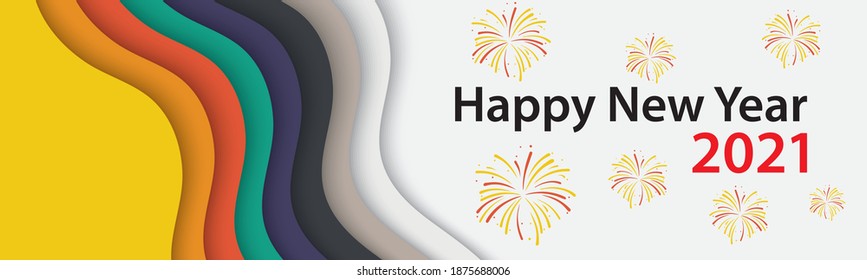 Colorful layer layout and firework effect illustrations background with text Happy New Year.