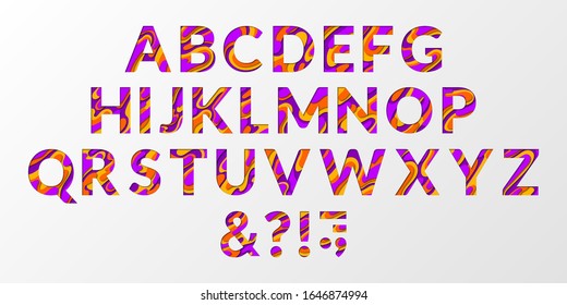 Colorful layered font paper alphabet. ABC letters vector design. 3d characters isolated. Alphabet font of melting liquid fluid paper cut effect. Origami typeface for education purposes or logo.