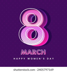 Colorful Layered Number of Eight over Purple Dotted Pattern Background For 8th March, Happy Women's Day Concept.