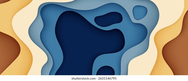 Fundo colorido de corte de papel em camadas em tons de terra azul e marrom com formas orgânicas